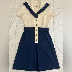 Vintage sailor dress with buttons and collar hand sewn handmade pleated